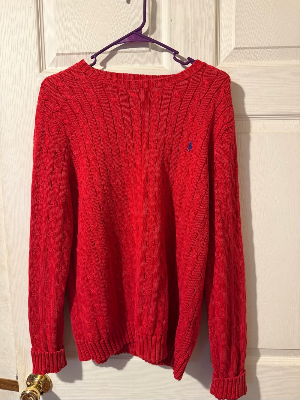 Ralph Lauren Bright Red Cable Knit Crewneck Sweater